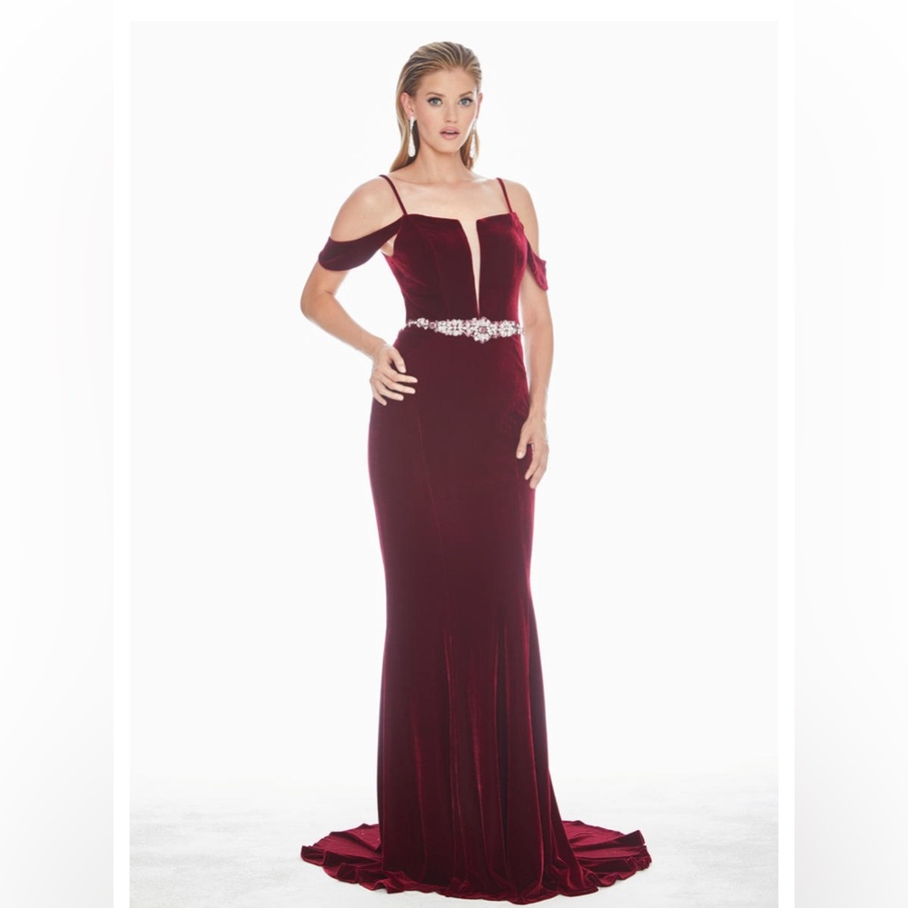Velvet Off-Shoulder Prom Dress in Burgundy